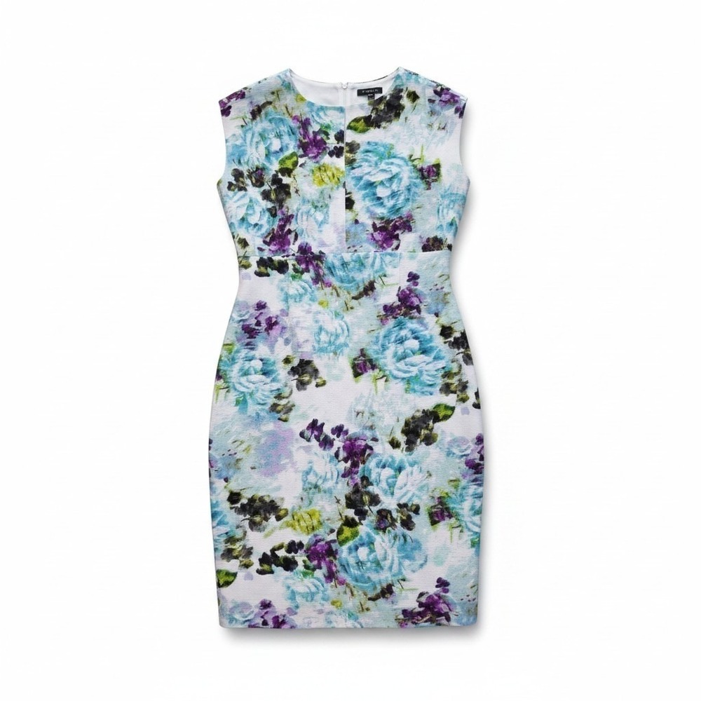 Covington‎ Impressionist Floral Dress 12 Blue Purple Watercolor Garden Party